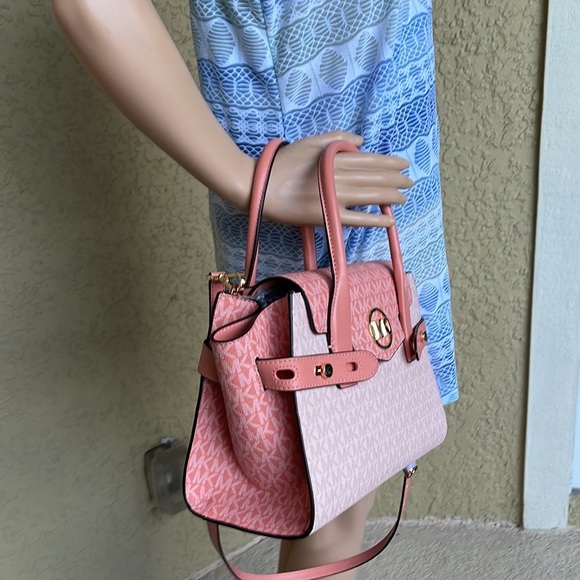 Michael Kors Carmen Medium Logo and Faux Leather Belted Satchel - Picture 9 of 16